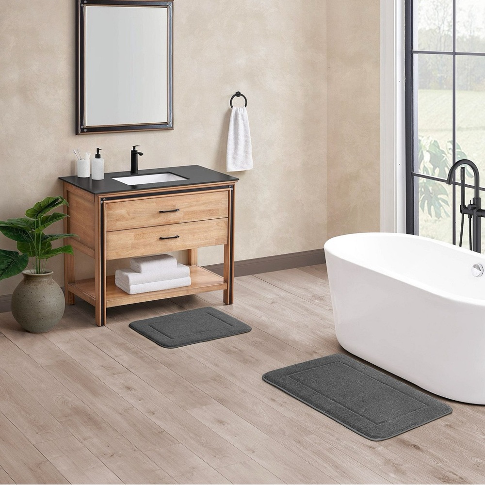 Oliver Brown Terry Memory Foam Charcoal Bath Mat Set